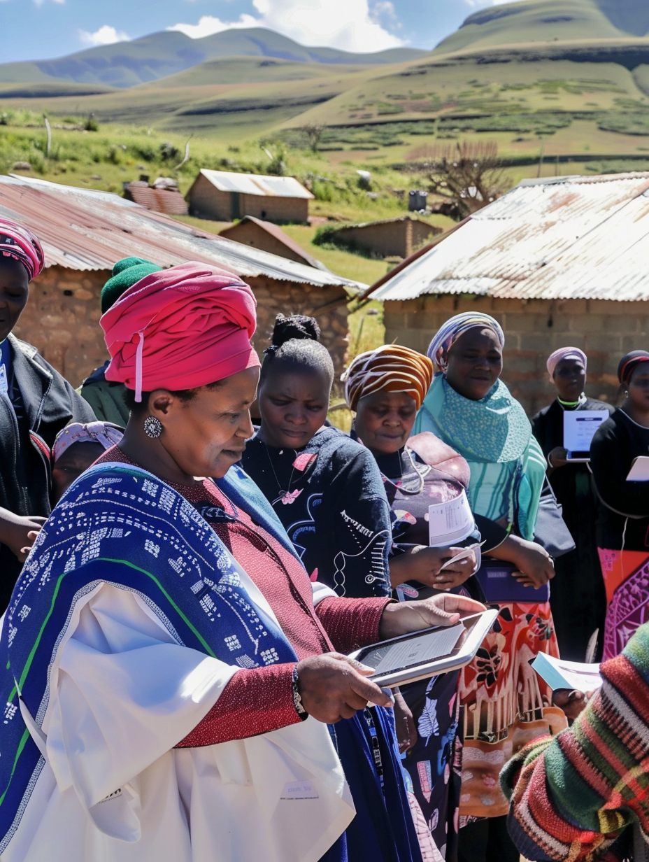 Election officials using a tablet in the field
