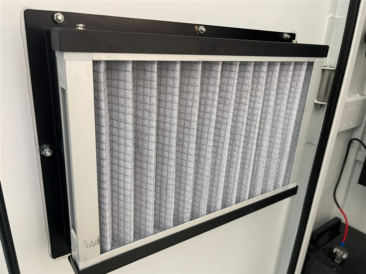 Kiosk dust filter in front of the cooling fan
