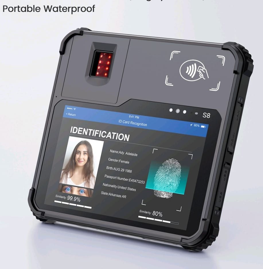 WRB 8A Light rugged biometric tablet showing ID card recognition